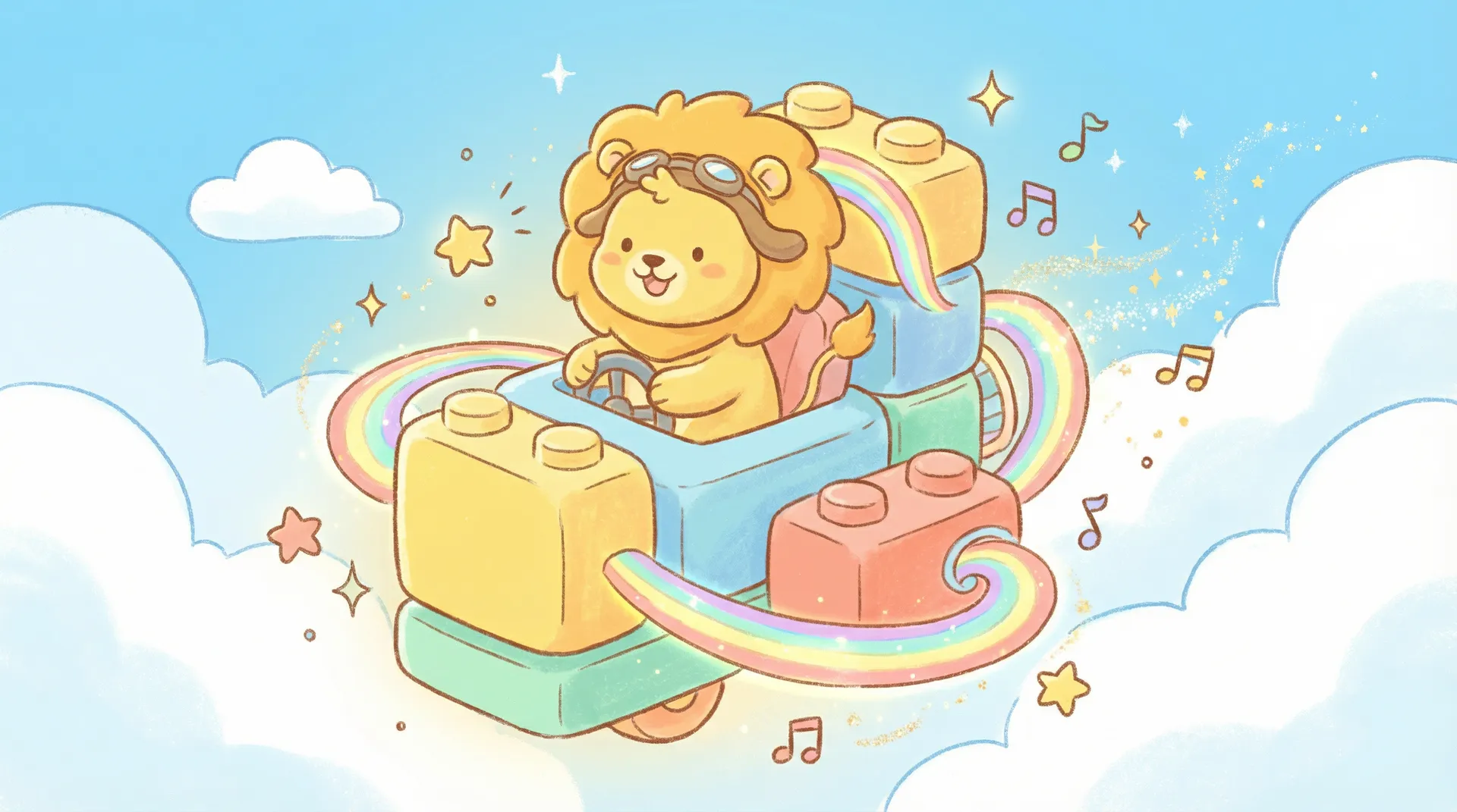 亲子时光机 - 同人动漫 欢迎页，小狮子驾驶时光机穿越云朵